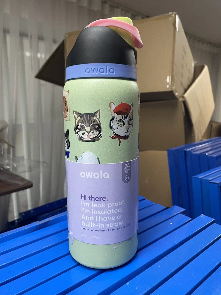 Owala 32oz FreeSip Picnic Prep and Cat Collage Bottle Urban Outfitters Exclusive
